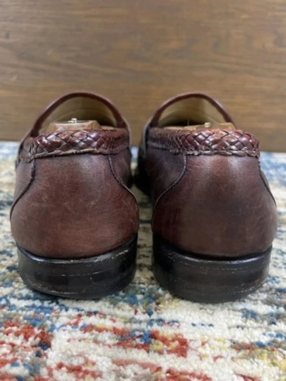 Allen Edmonds Men's 9 EEE (3E) Maxfield Leather Braided Loafers Burgundy